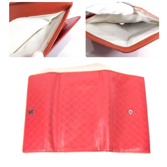 RARE Authentic CHANEL Wallet Red Orange Leather Bicolore CC W/Box - Picture 8 of 11